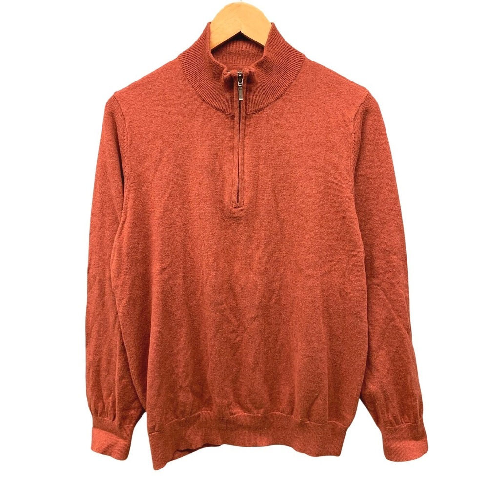 L.L.Bean Quarter Zip Sweater Men's Medium Orange Pullover Mock Neck Casual